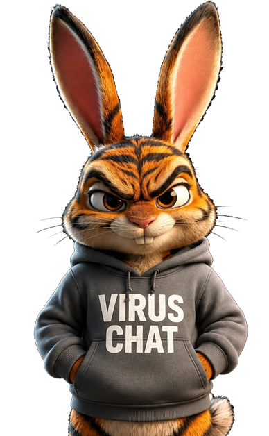 Coniglio tigrato Virus Chat con felpa grigia