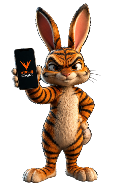 Coniglio tigrato con smartphone Virus Chat