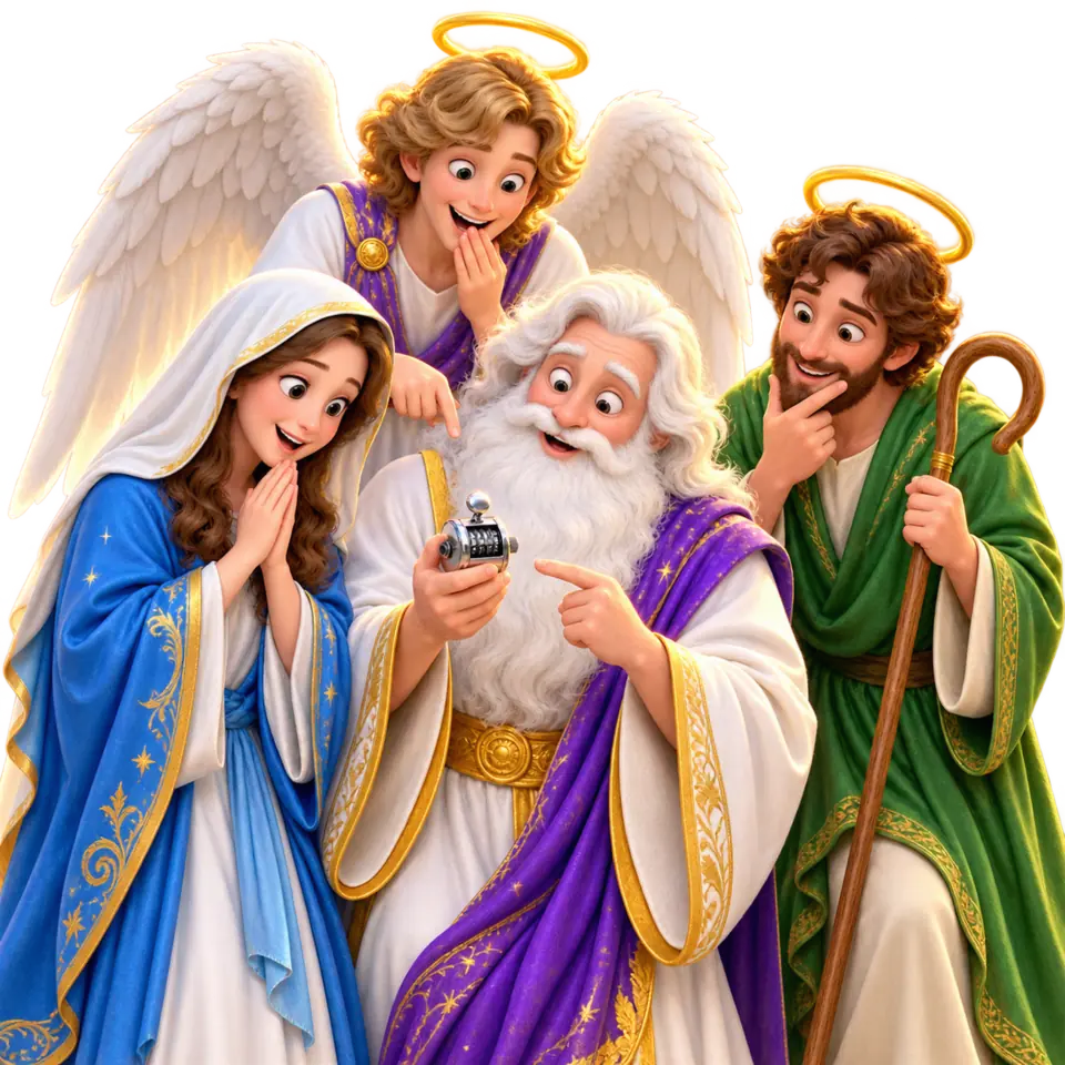 Gruppo celeste in stile cartoon che controlla un contatore